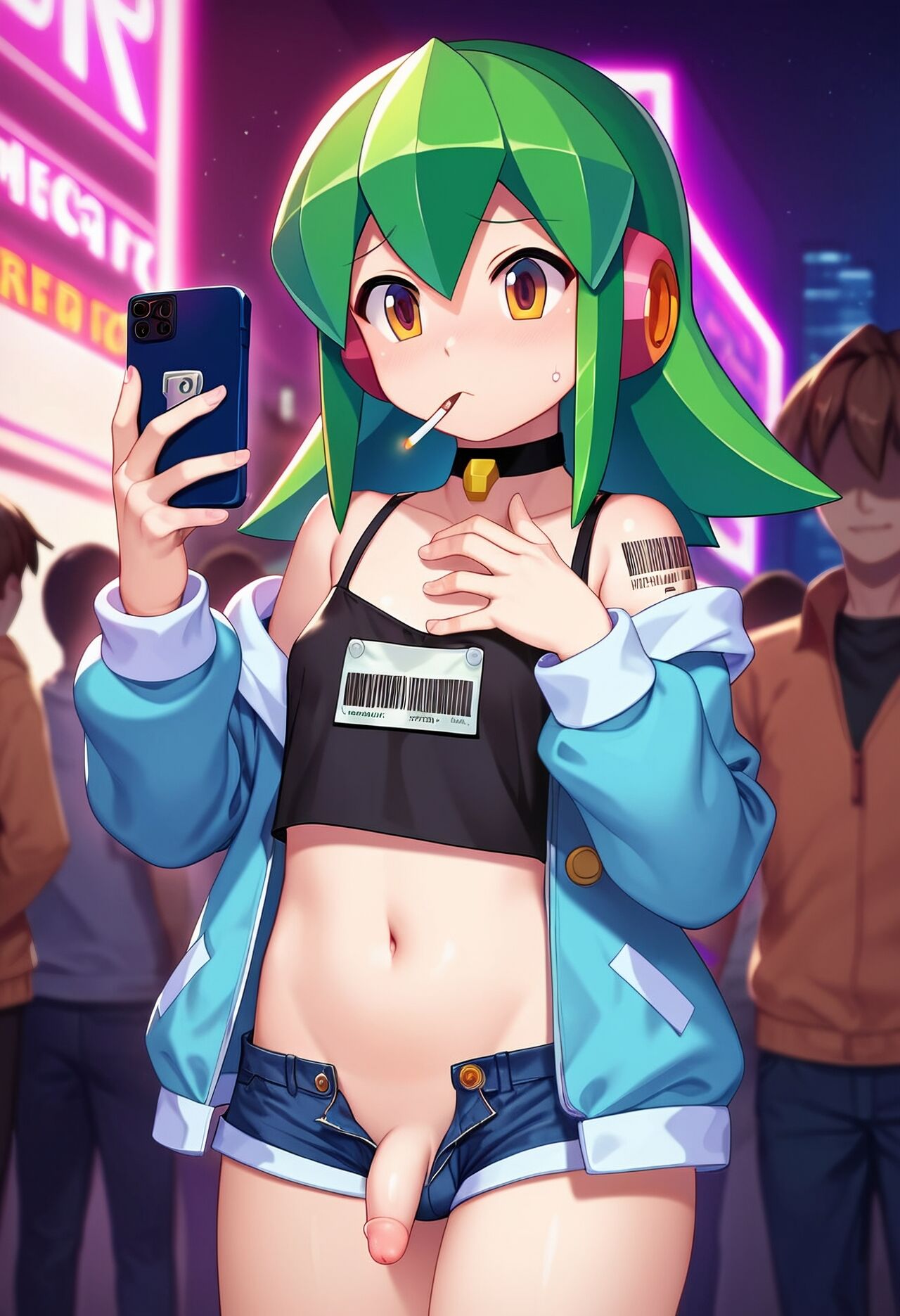 Mega Man haired tomboy bitch smoking and holding cell phone page 1 full