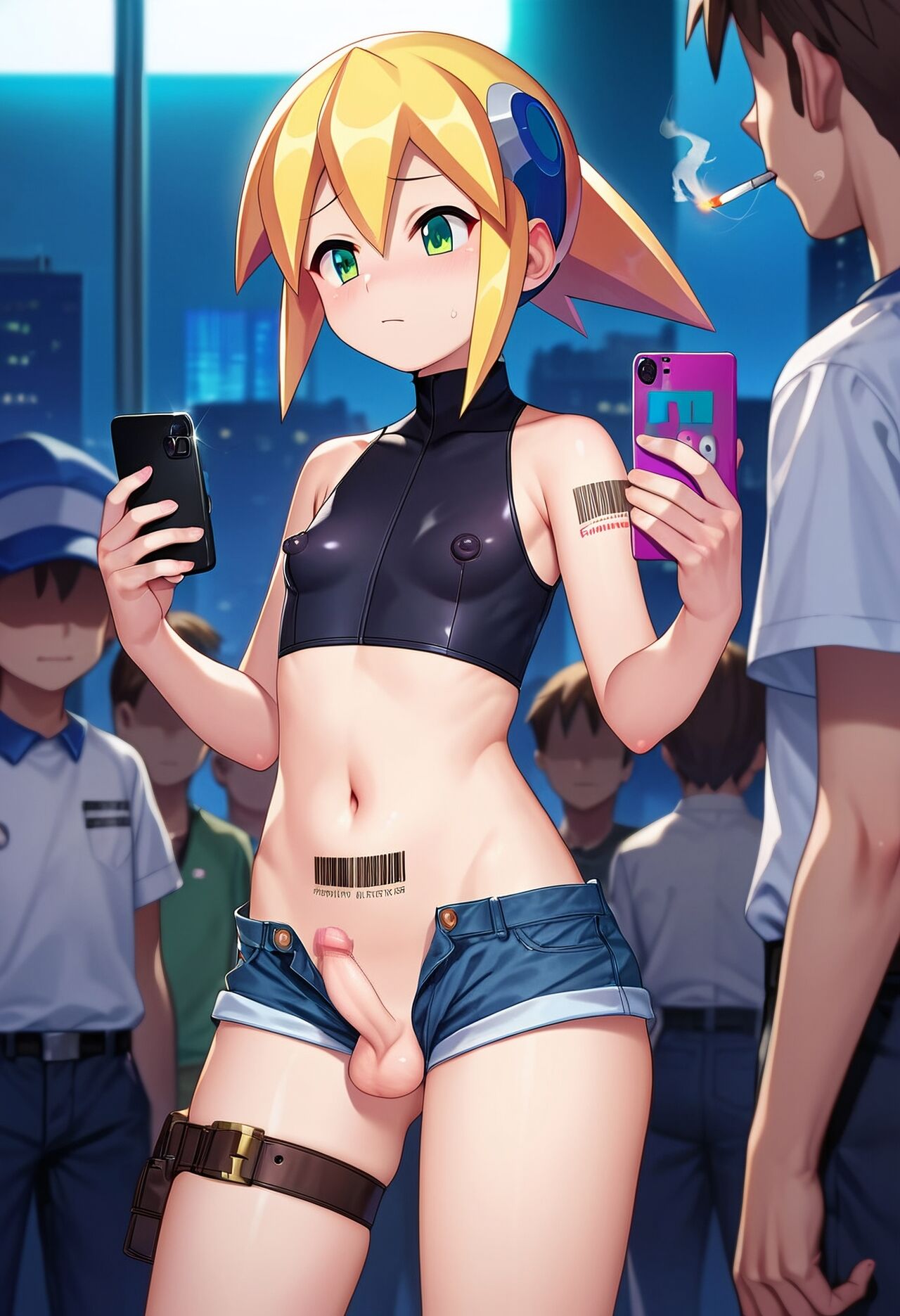 Mega Man haired tomboy bitch smoking and holding cell phone page 3 full