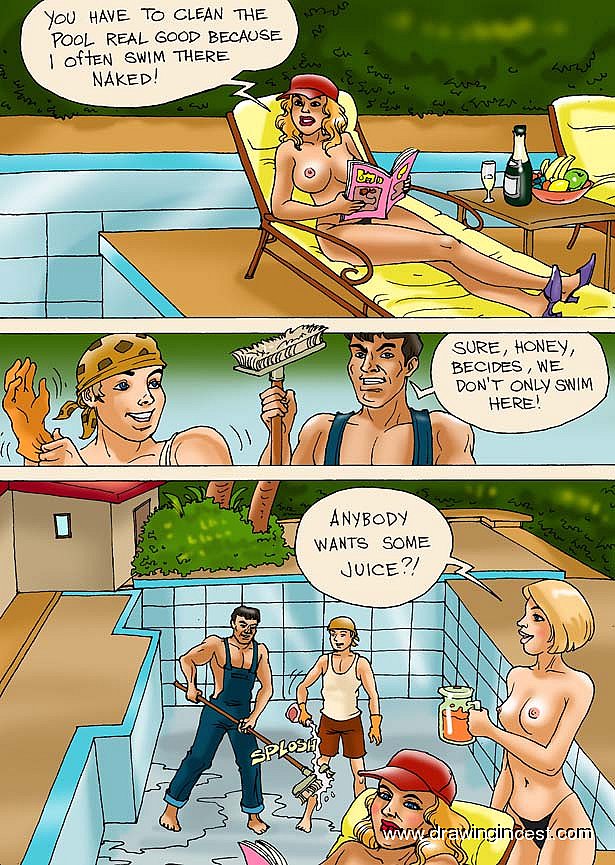 Family members please each other near the swimming-pool page 1 full