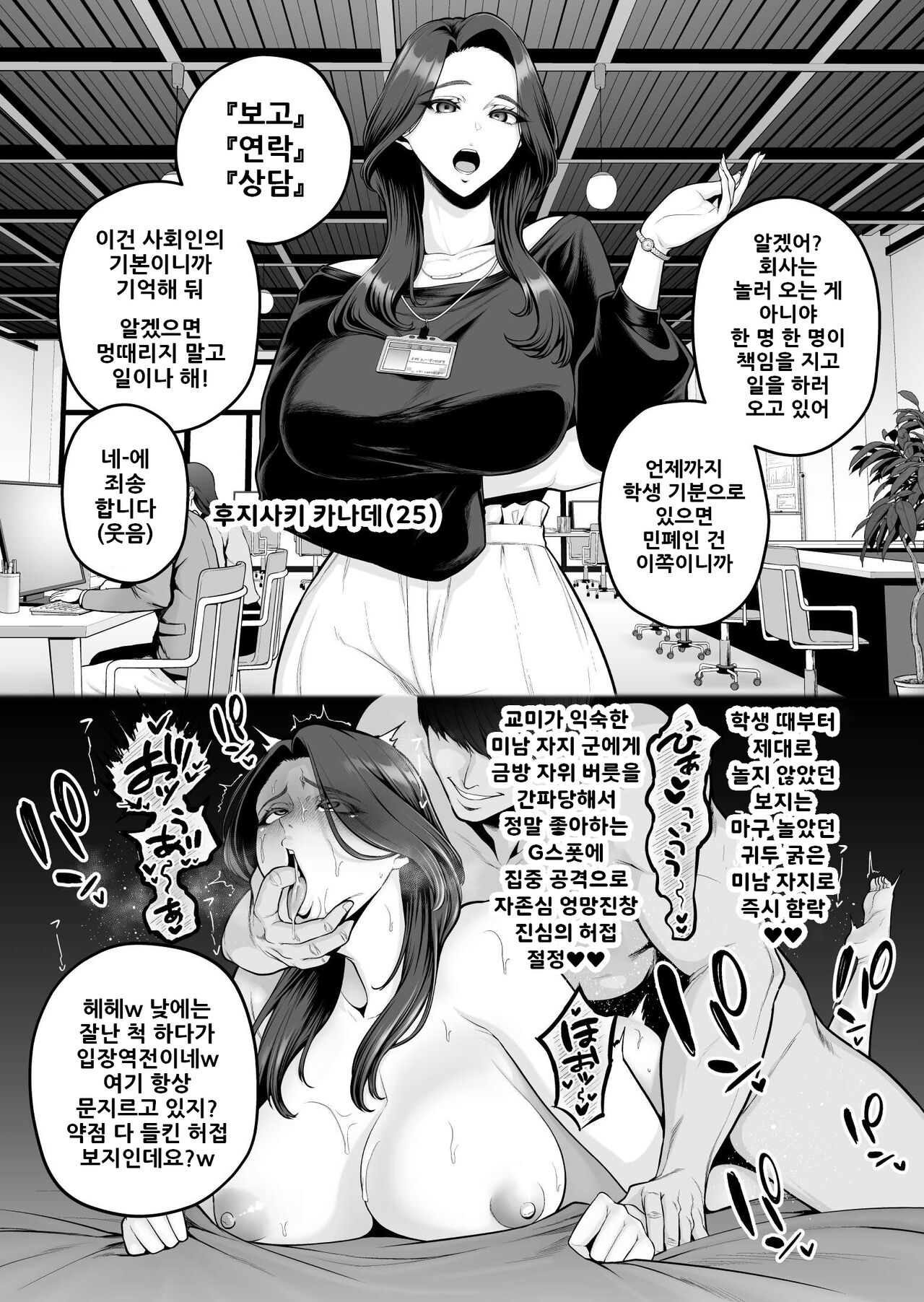 Dokushin PowerHara Onna Joshi, Ikemen Chinpo-kun ni Mesu ni Sareru | 독신 갑질 여상사, 미남 자지 님에게 암컷으로 변해진다 page 1 full